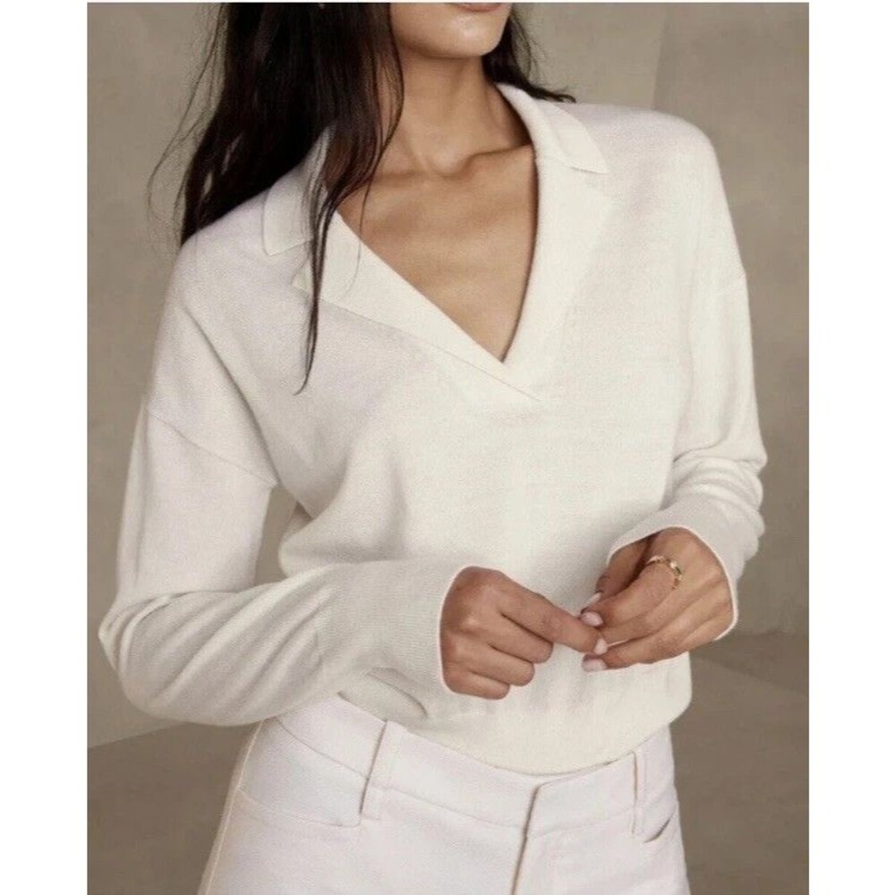 NWT Banana Republic Women's M Bella Merino Wool Polo Sweater Light Pink